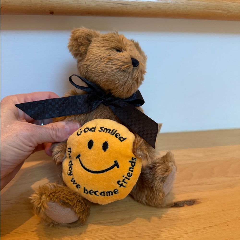 Boyds Bears Plush Toy with Black Ribbon and Yellow Smiley